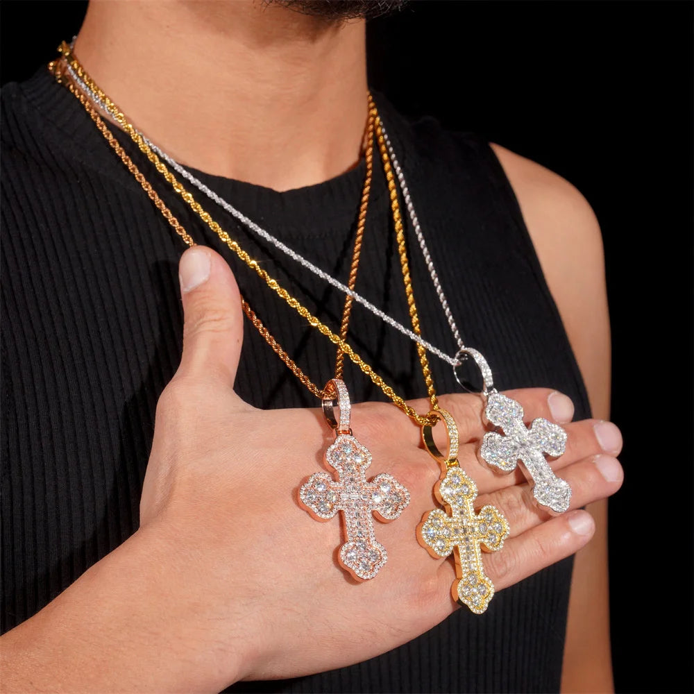 Flower Cross Pendant Necklace for Men