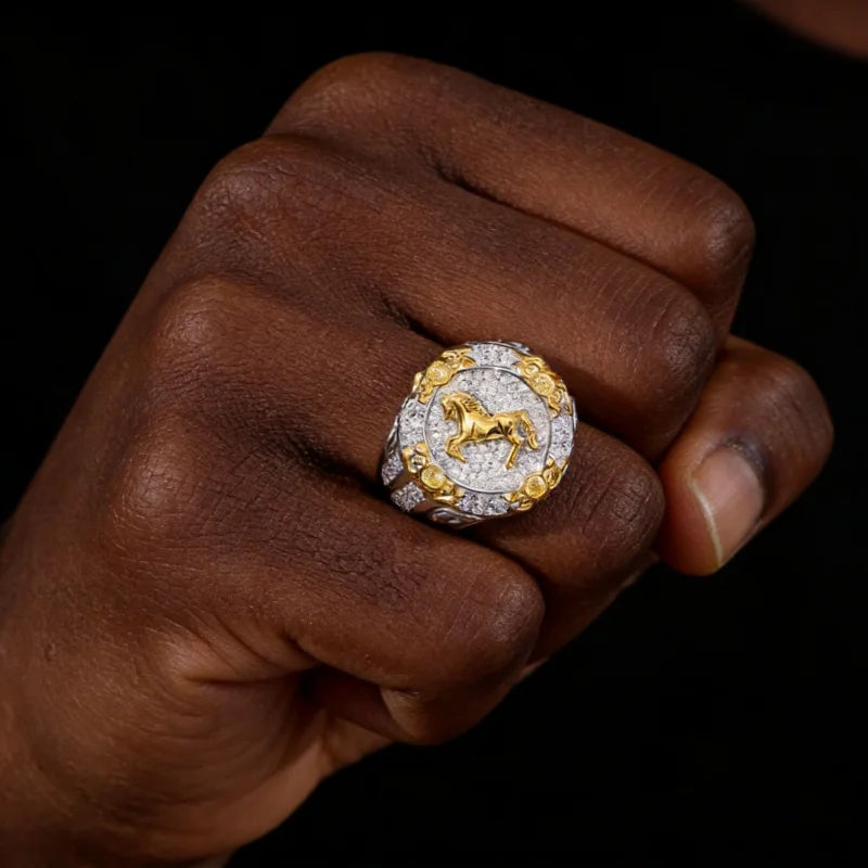 Moissanite Horse Zodiac Signet Ring for Men, image 9