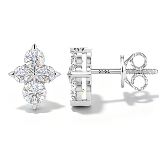 Round Cut Moissanite Cross Cluster Stud Earrings