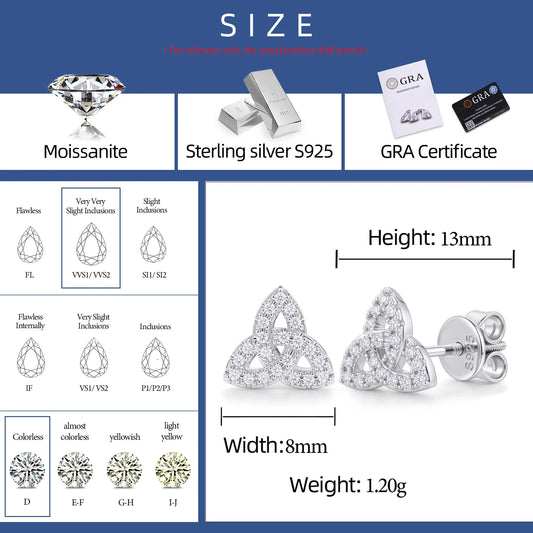 Iced Out Moissanite Celtic Trinity Knot Stud Earrings, image 4