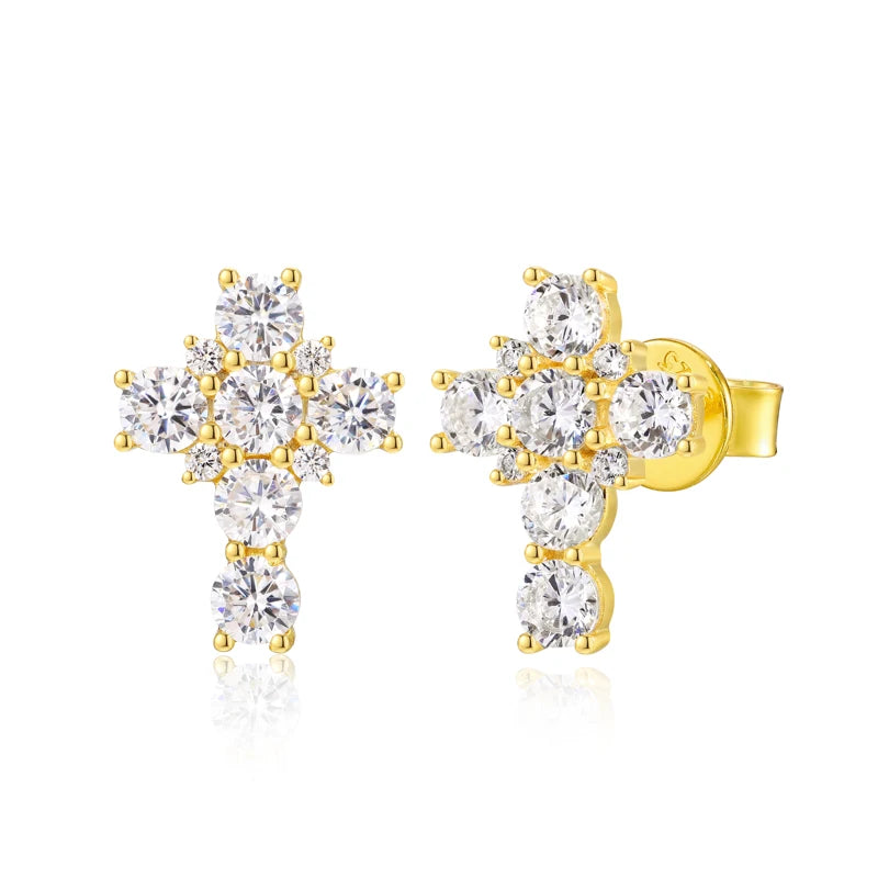 Iced Out Cross Stud Earrings for Men, image 9
