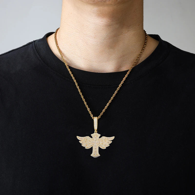 Iced Out Angel Wing Cross Pendant Necklace, image 5