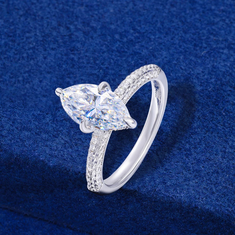 Marquise Cut Moissanite Cross Prong Ring, image 4
