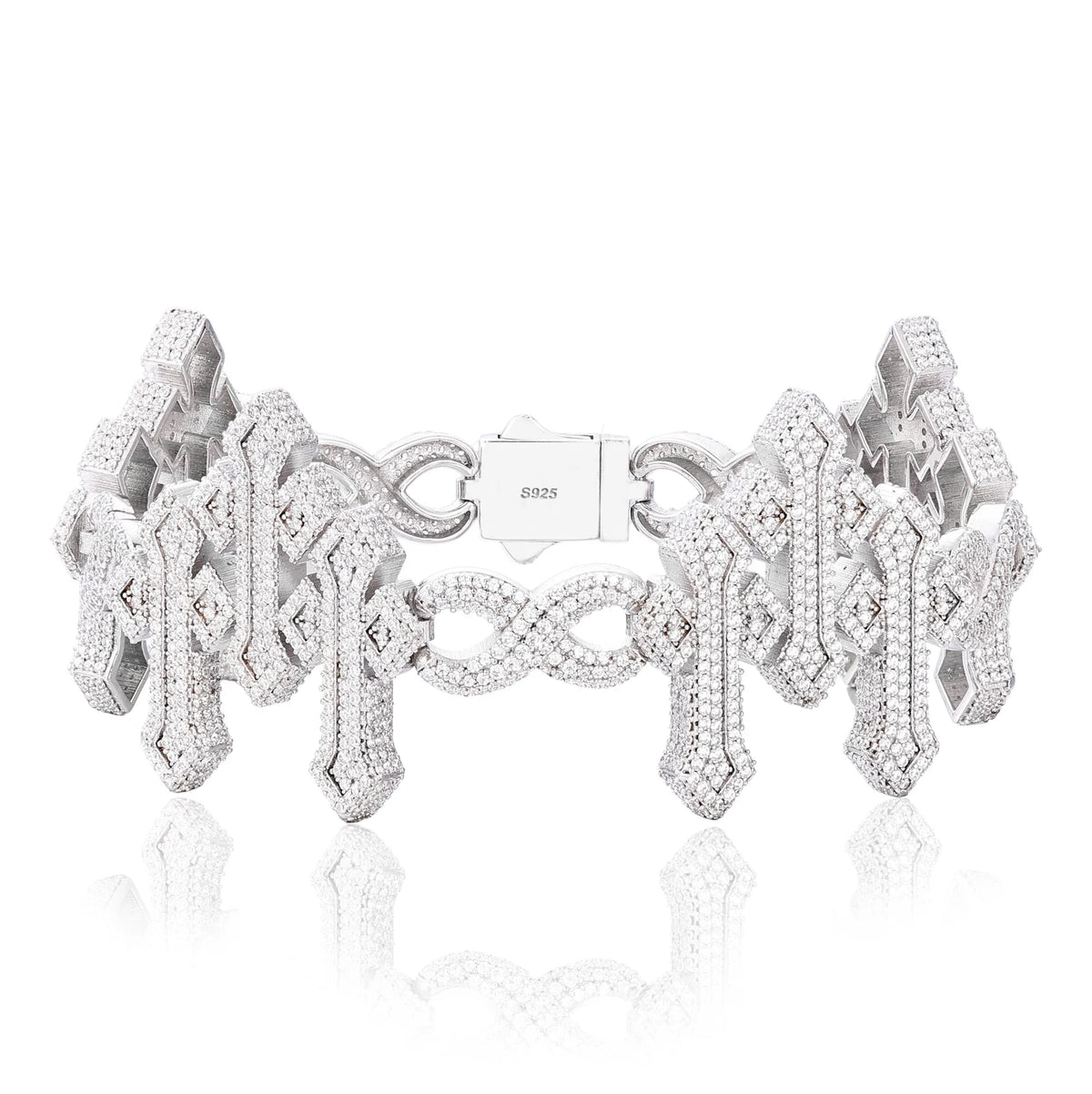 Iced Out Cross and Infinity Link Bracelet for Men