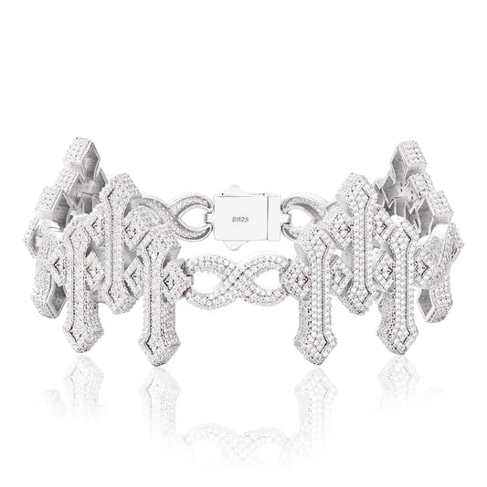 Iced Out Cross and Infinity Link Bracelet for Men