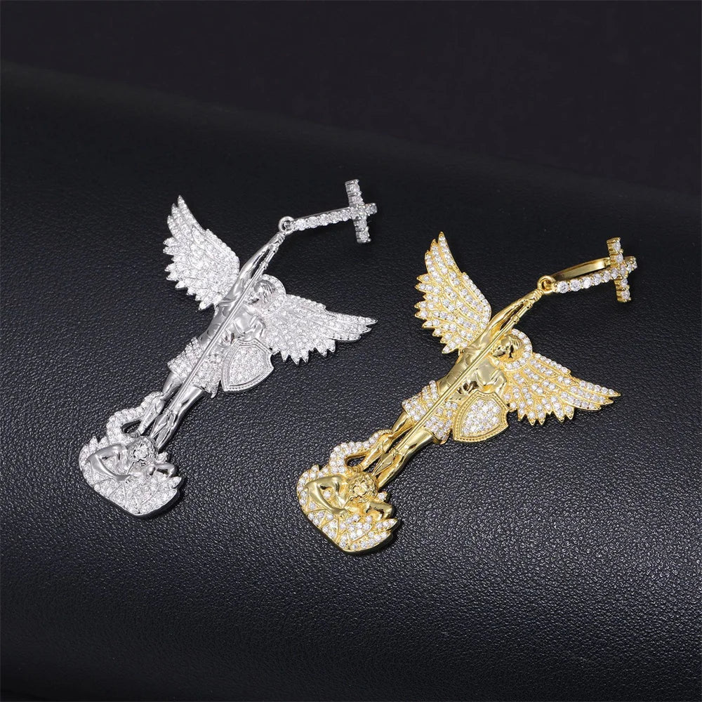 Iced Out Angel Pendant Necklace for Men, image 4