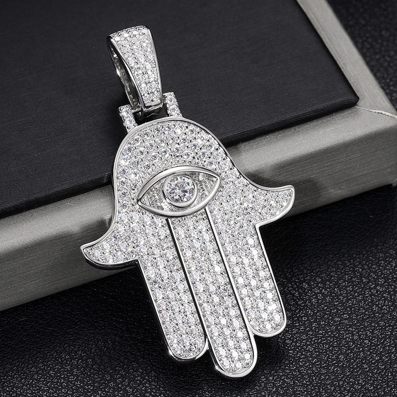 Iced Out Hamsa Evil Eye Pendant for Men, image 6