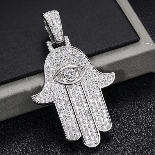 Iced Out Hamsa Evil Eye Pendant for Men, image 6