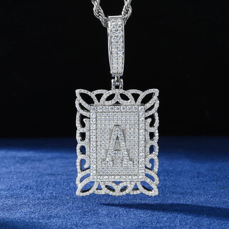 Iced Out Moissanite Letter A Tag Pendant Necklace for Men, image 8