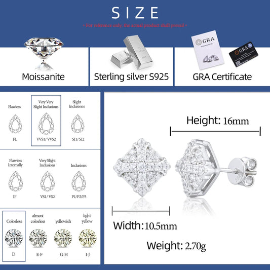 Iced Out Moissanite Cross Stud Earrings for Men, image 4