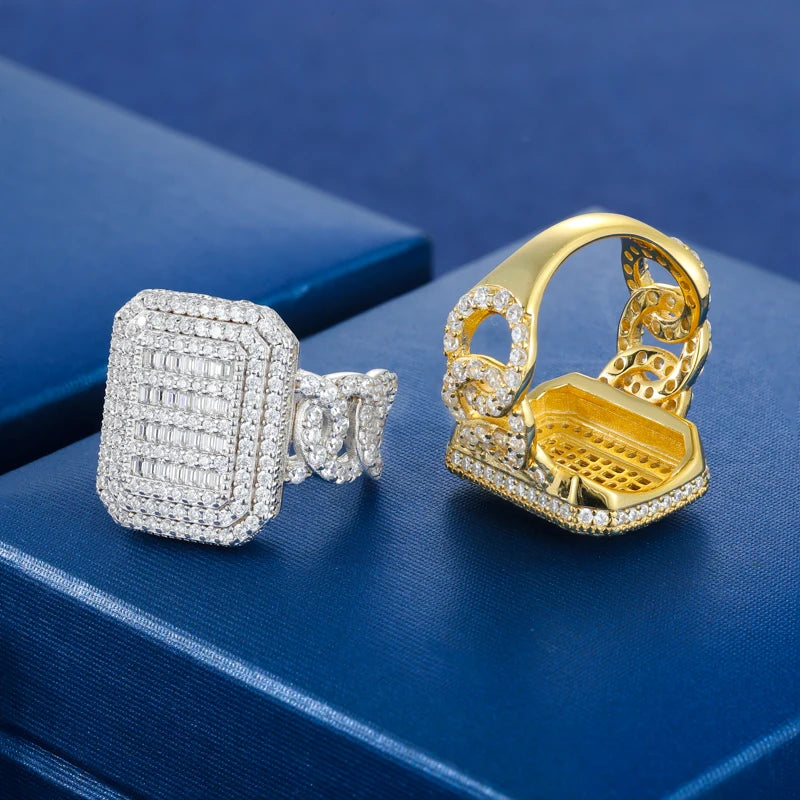 Iced Out Square Face Ring for Men with Cuban Link Band, image 6