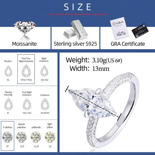 Marquise Cut Moissanite Cross Prong Ring, image 2