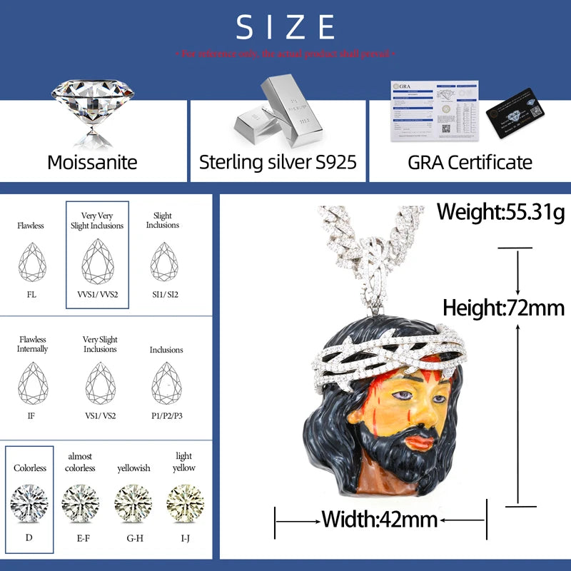 Enamel Jesus Head Pendant Necklace for Men, image 2