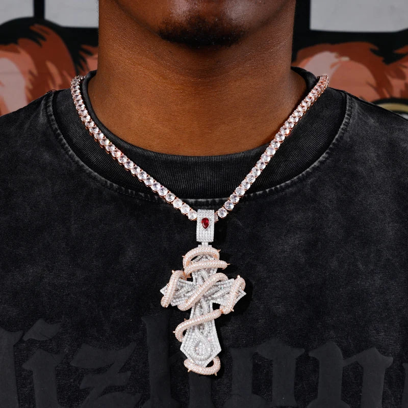 Iced Out Thorn Cross Pendant Necklace for Men, image 6