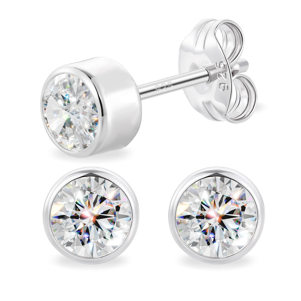 Round Cut Moissanite Bezel Stud Earrings