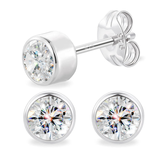 Round Cut Moissanite Bezel Stud Earrings