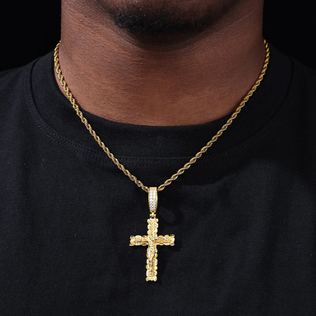 Iced Out Two Tone Cross Pendant Necklace for Men, image 7