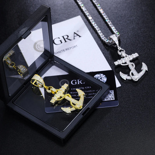 Iced Out Anchor Pendant Necklace for Men, image 6