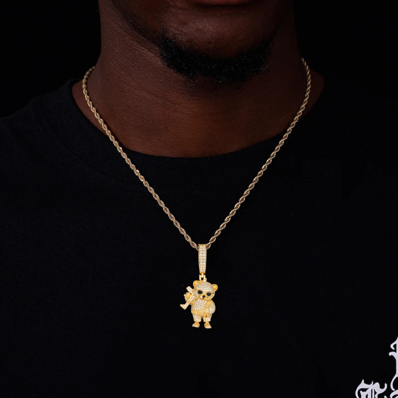 Iced Out Moissanite Bear Pendant Necklace for Men, image 7