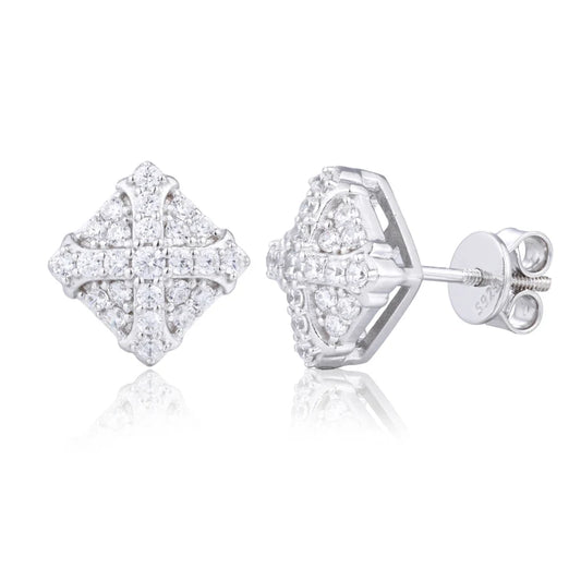 Iced Out Moissanite Cross Stud Earrings for Men, image 2