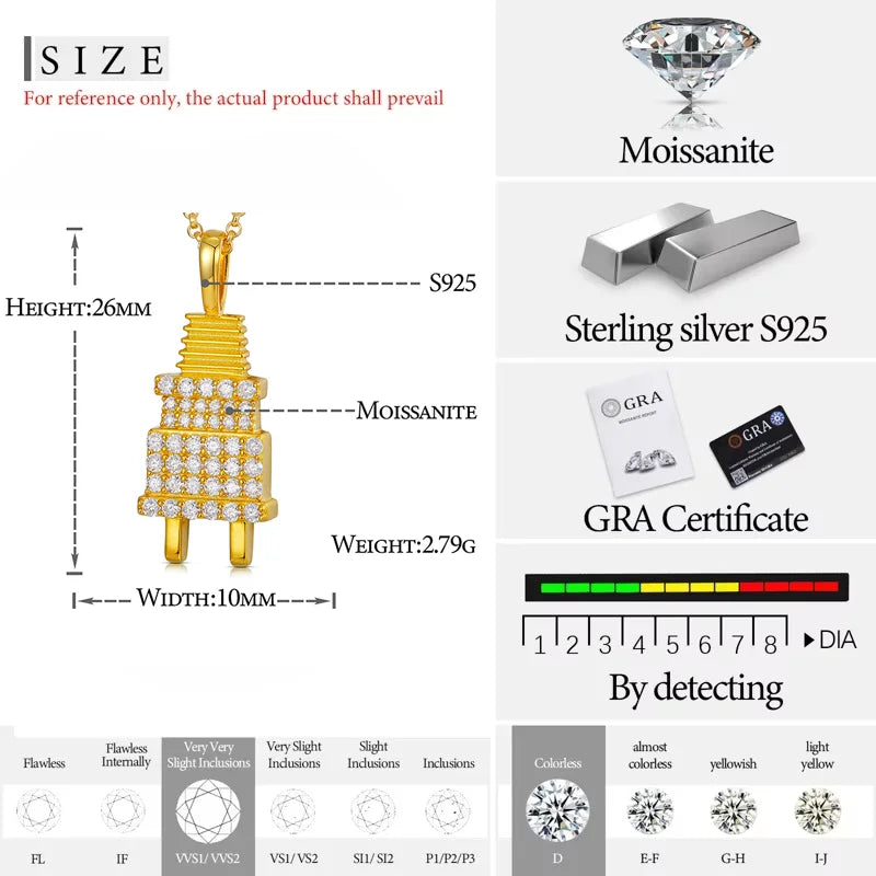 Iced Out Electric Plug Pendant Necklace for Men, image 5