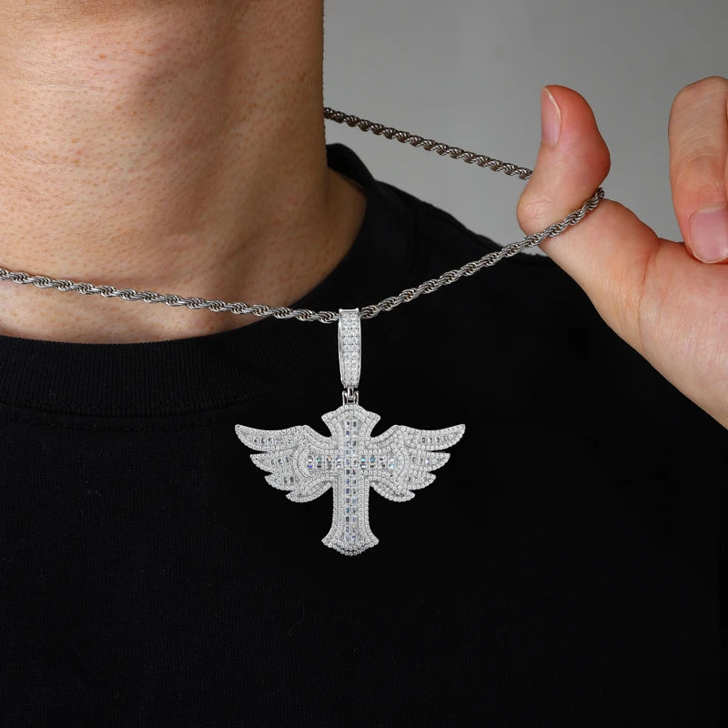 Iced Out Angel Wing Cross Pendant Necklace, image 6