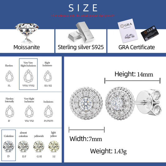 7mm Round Cut Moissanite Halo Stud Earrings, image 5