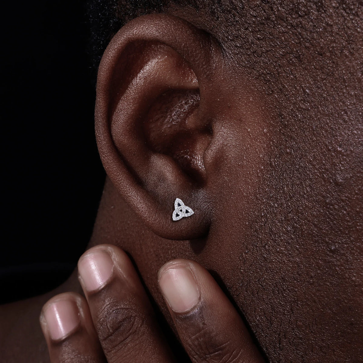 Iced Out Moissanite Celtic Trinity Knot Stud Earrings, image 8