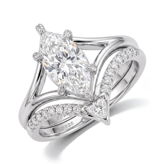 Marquise Cut Moissanite Ring Set