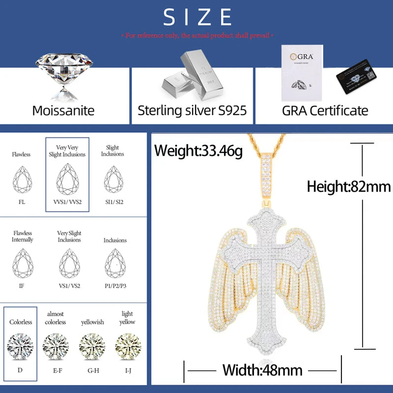 Iced Out Angel Wing Cross Pendant Necklace for Men, image 3
