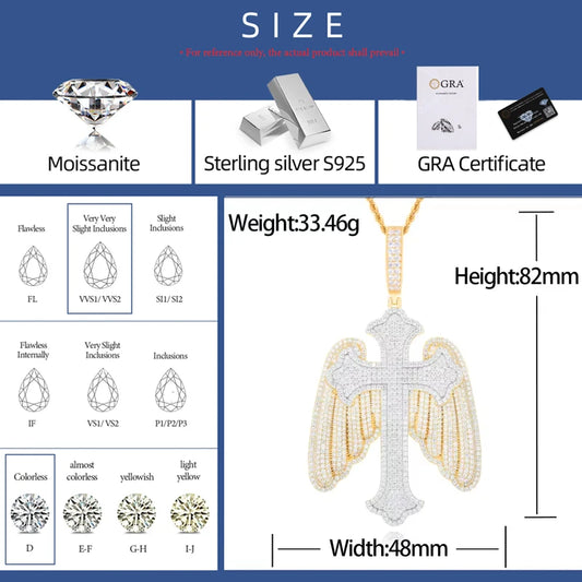 Iced Out Angel Wing Cross Pendant Necklace for Men, image 3