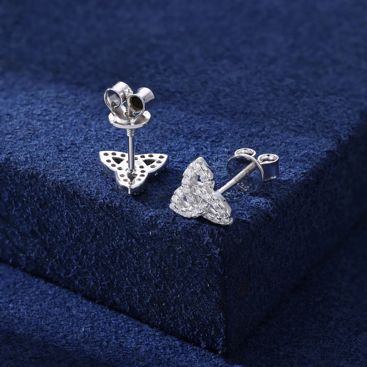 Iced Out Moissanite Celtic Trinity Knot Stud Earrings, image 6
