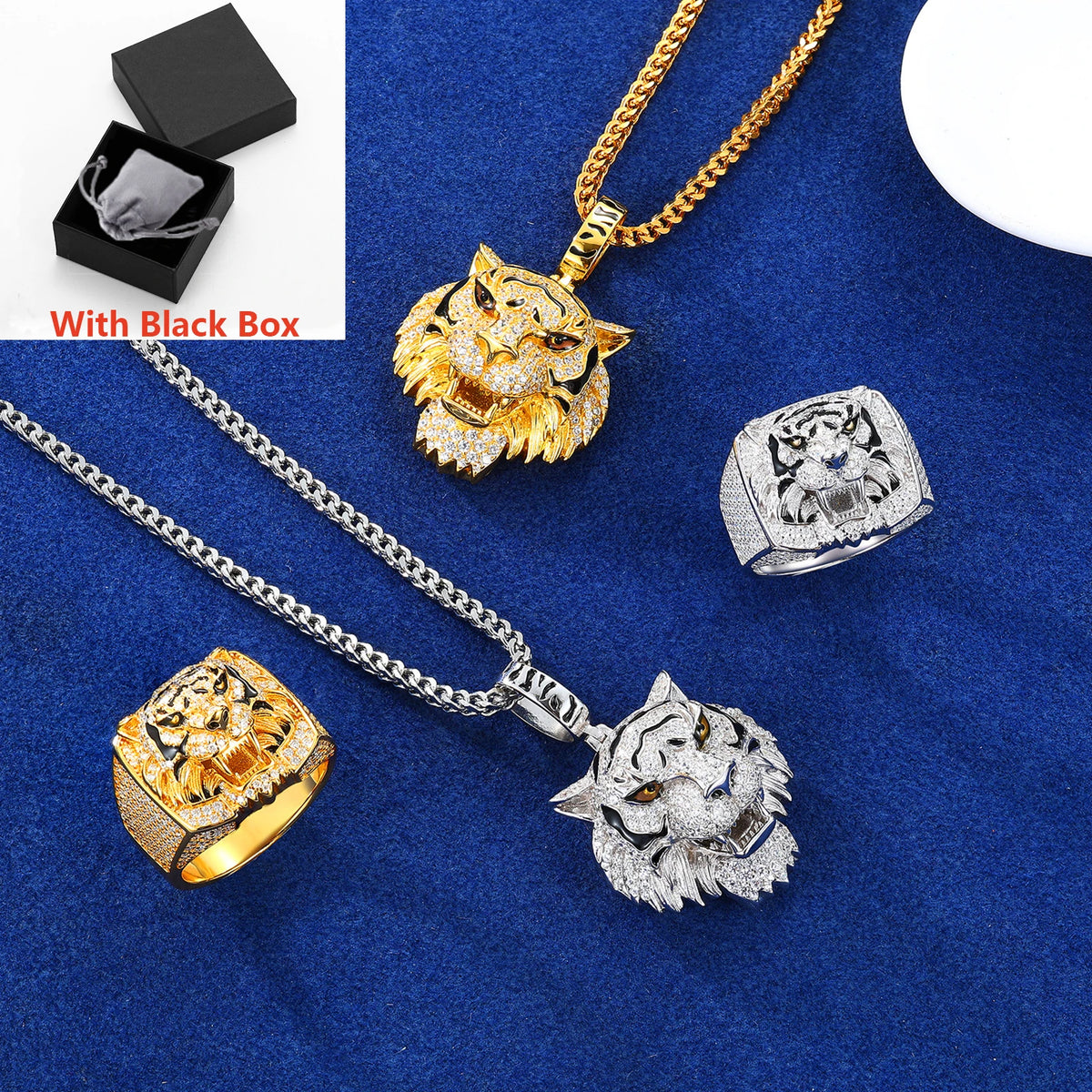 Moissanite Tiger Pendant & Ring Set for Men, image 8