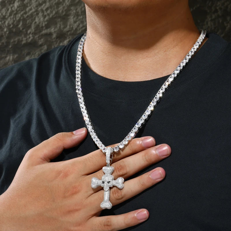 Iced Out Skull Cross Pendant Necklace for Men, image 7