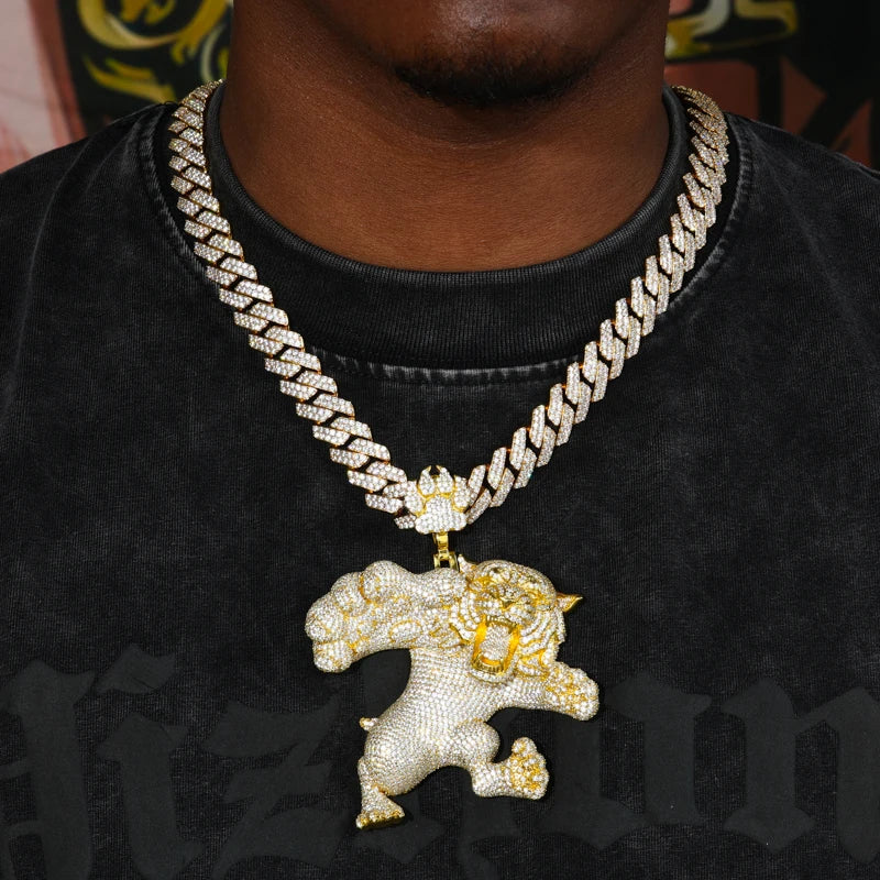 Iced Out Tiger Pendant Necklace for Men, image 7