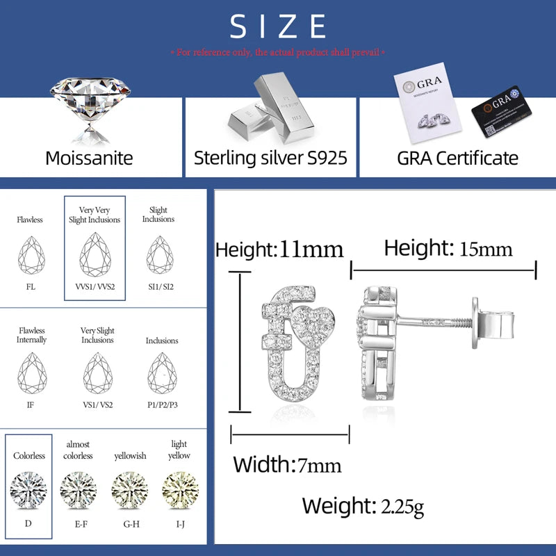 Moissanite Paper Clip Stud Earrings, image 4