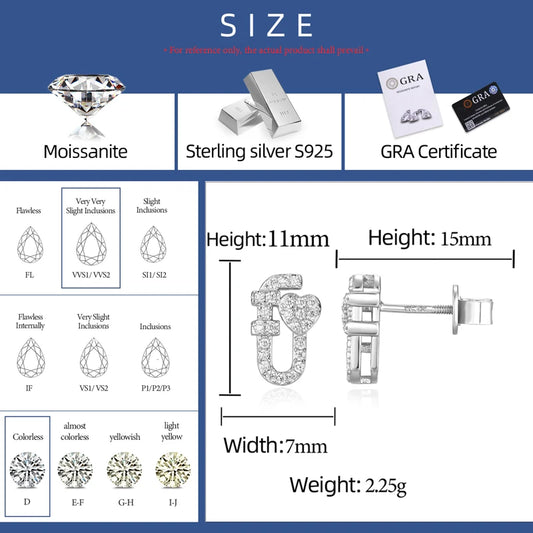 Moissanite Paper Clip Stud Earrings, image 4