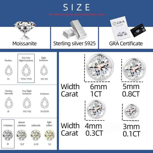 Round Cut Moissanite Bezel Stud Earrings, image 3