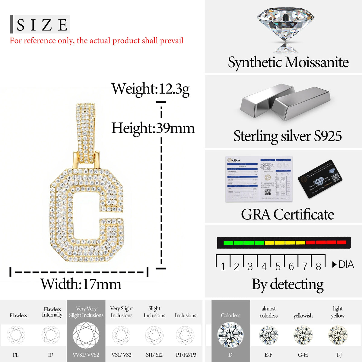 Moissanite Initial Pendant for Men, image 40