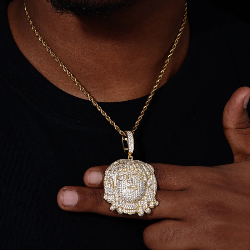 Iced Out Cartoon Dreadlock Pendant Necklace for Men, image 6