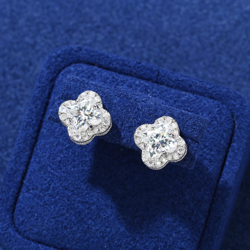 Moissanite Four Leaf Clover Stud Earrings, image 6