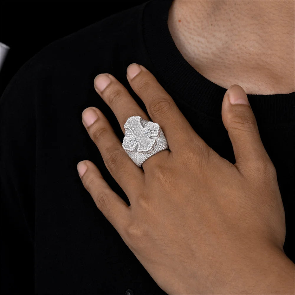 Iced Out Baguette Cross Ring for Men, image 4
