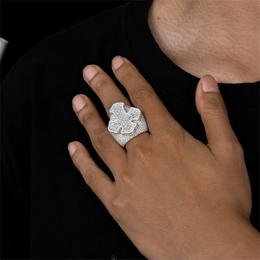 Iced Out Baguette Cross Ring for Men, image 4