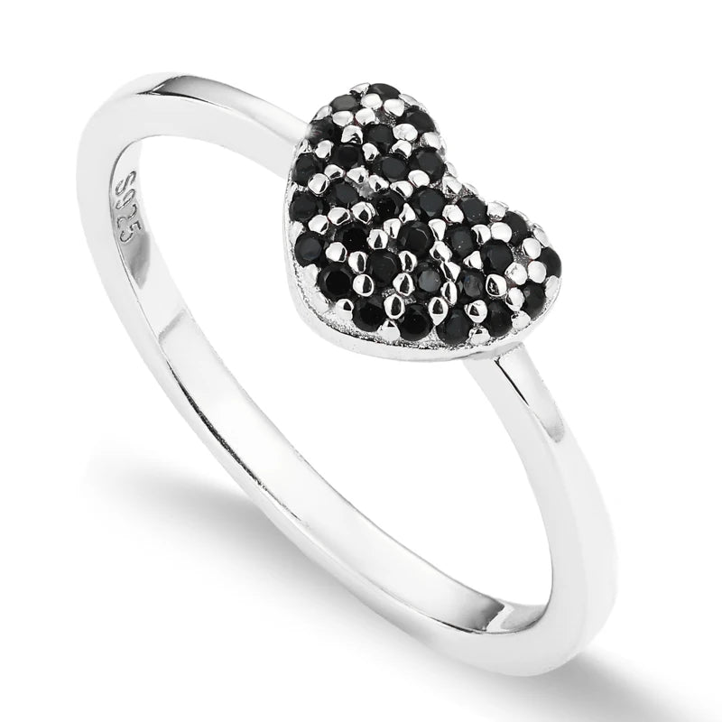 Black Moissanite Pave Heart Ring