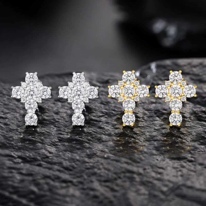 Iced Out Cross Stud Earrings for Men, image 6