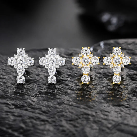 Iced Out Cross Stud Earrings for Men, image 6