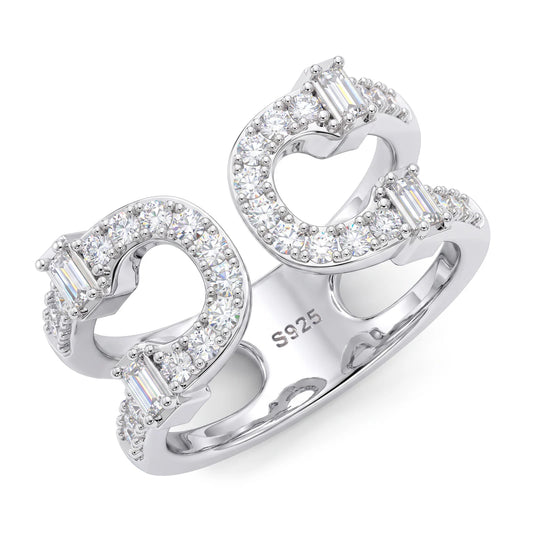 Moissanite Double Horseshoe Open Ring