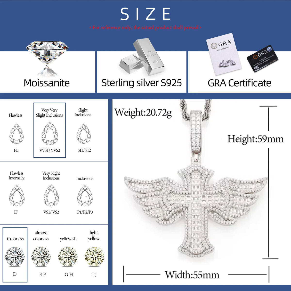 Iced Out Angel Wing Cross Pendant Necklace, image 2