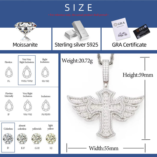 Iced Out Angel Wing Cross Pendant Necklace, image 2