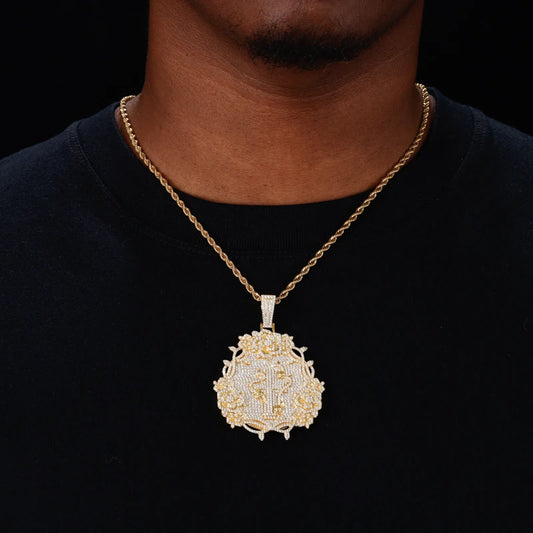 Iced Out Rose Cross Pendant Necklace for Men, image 6